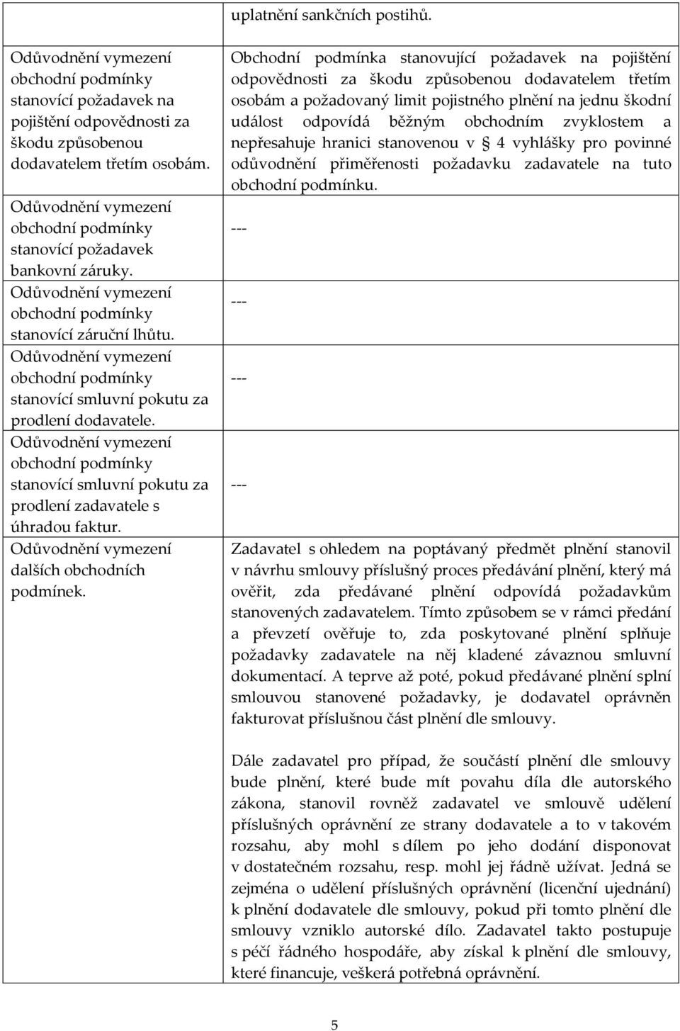 Obchodní podmínka stanovující požadavek na pojištění odpovědnosti za škodu způsobenou dodavatelem třetím osobám a požadovaný limit pojistného plnění na jednu škodní událost odpovídá běžným obchodním