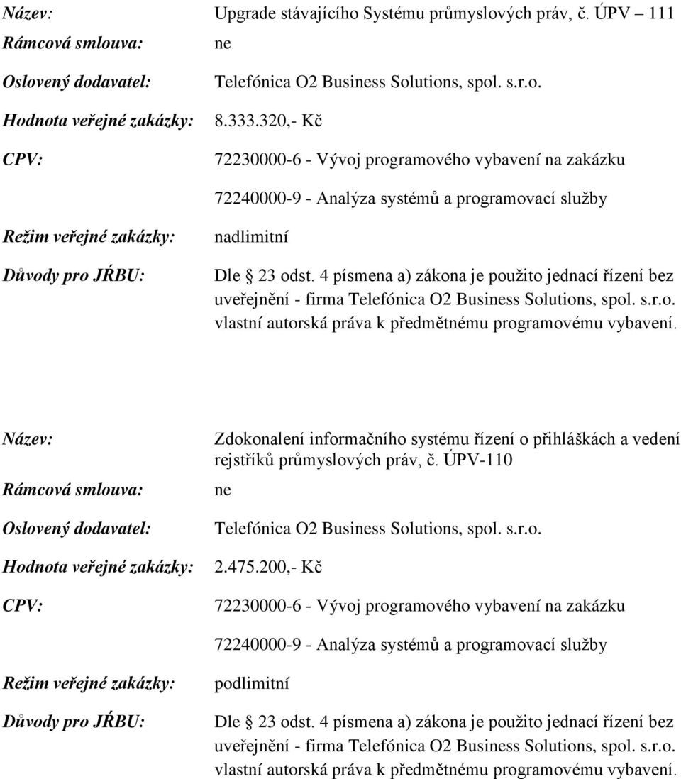 utions, spol. s.r.o. Zdokonalení informačního systému řízení o přihláškách a vedení rejstříků průmyslových práv, č.