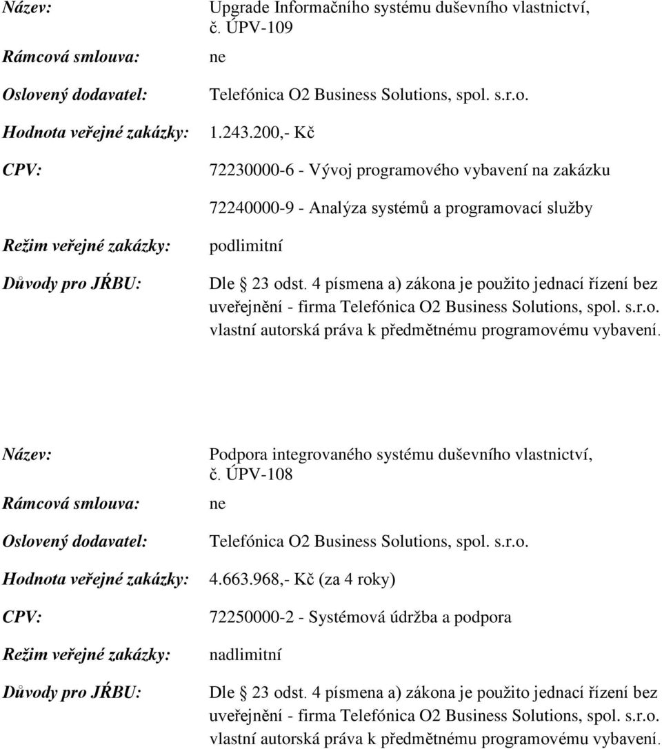 ÚPV-08 Telefónica O2 Busiss Solutions, spol. s.r.o. 4.663.