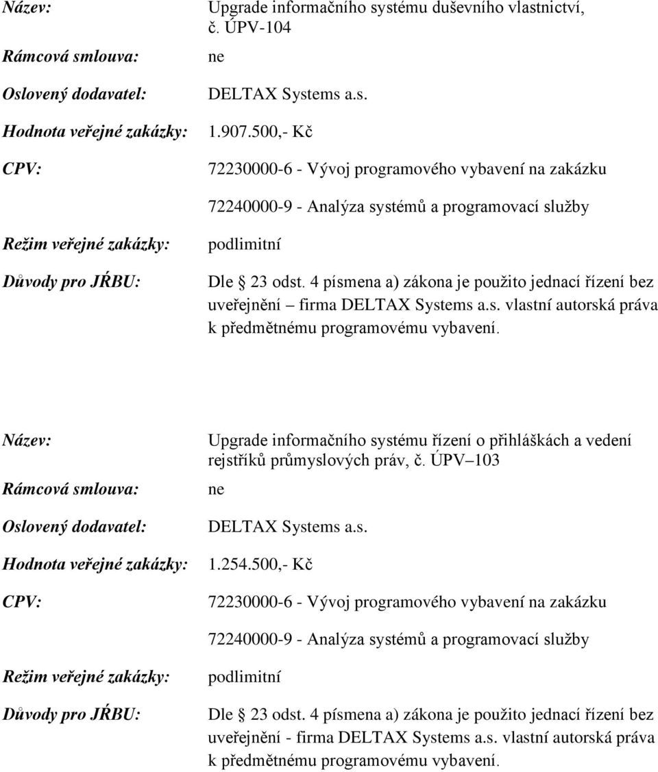 Upgrade informačního systému řízení o přihláškách a vedení rejstříků průmyslových práv, č.