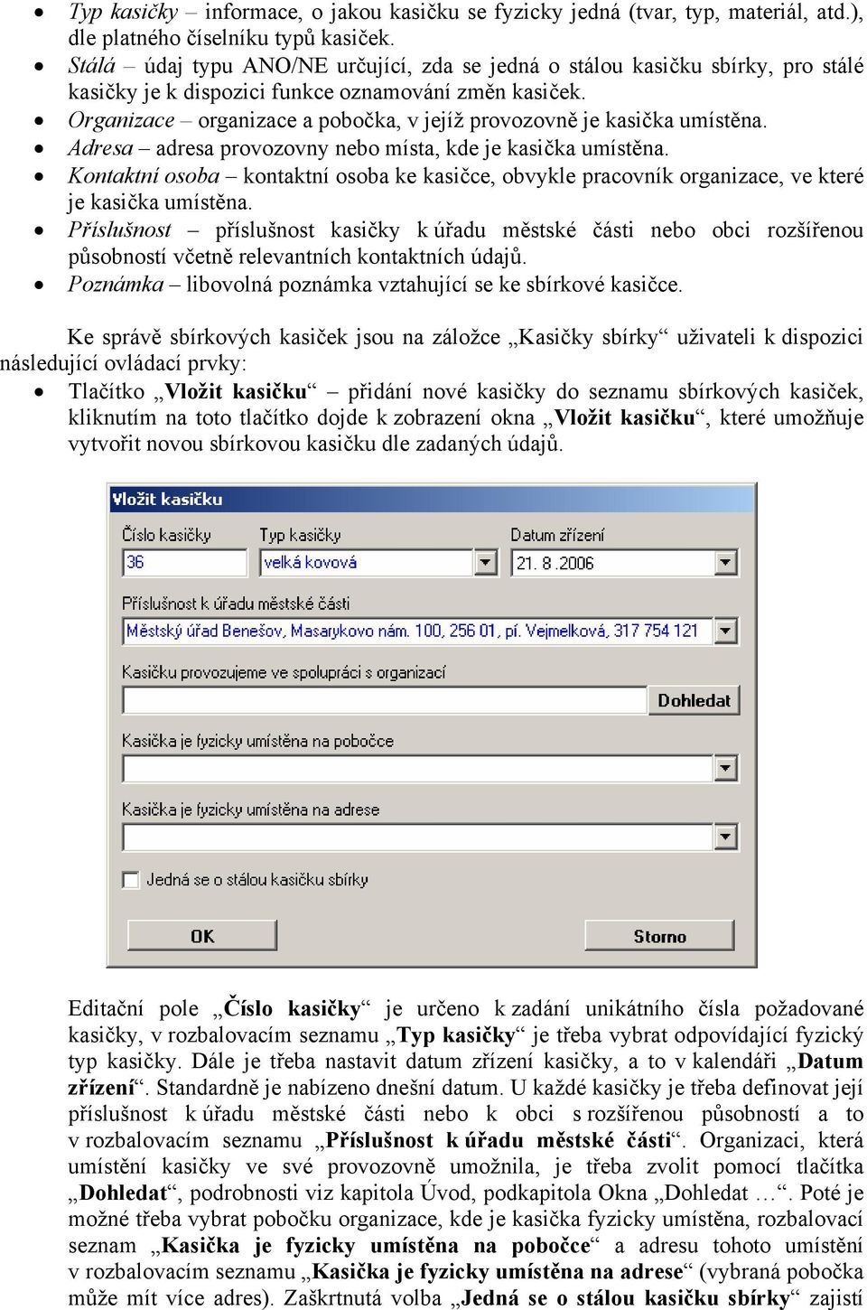 Organizace organizace a pobočka, v jejíž provozovně je kasička umístěna. Adresa adresa provozovny nebo místa, kde je kasička umístěna.