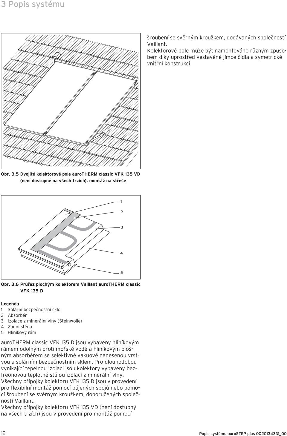 5 Dvojité kolektorové pole aurotherm classic VFK 135 VD (není dostupné na všech trzích), montáž na střeše 1 2 3 