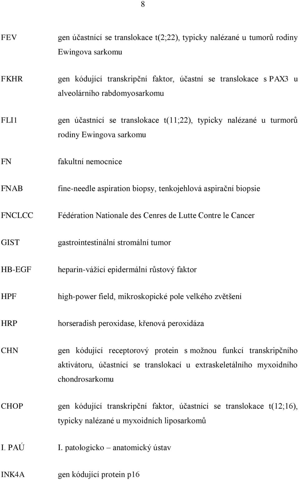 Nationale des Cenres de Lutte Contre le Cancer GIST gastrointestinální stromální tumor HB-EGF heparin-váţící epidermální růstový faktor HPF high-power field, mikroskopické pole velkého zvětšení HRP