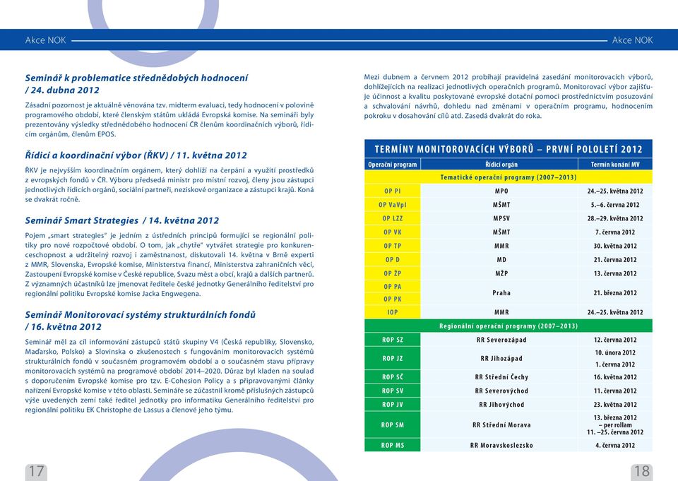 Na semináři byly prezentovány výsledky střednědobého hodnocení ČR členům koordinačních výborů, řídicím orgánům, členům EPOS. Řídicí a koordinační výbor (ŘKV) / 11.