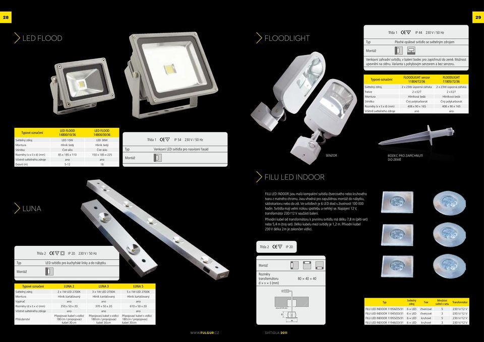 ové označení FLOODLIGHT senzor 11804/72/36 FLOODLIGHT 11805/72/36 2 x 23 úsporná zářivka 2 x 23 úsporná zářivka Patice 2 x E27 2 x E27 Hliníková šedá Hliníková šedá Čirý polykarbonát Čirý