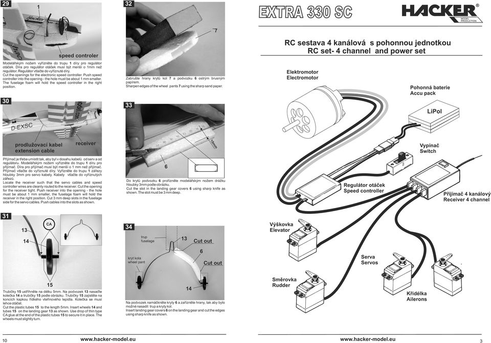 The fuselage foam will hold the speed controller in the right position. 0 speed controler Zabrušte hrany krytů kol a podvozku ostrým brusným papírem.