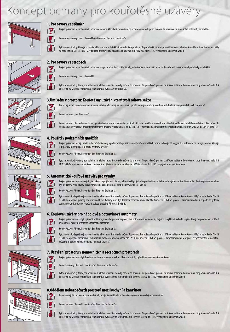 Kouřotěsné uzávěry typu: Fiberseal Evolution-Sm, Fiberseal Evolution-Sa Tyto automatické systémy jsou velmi malé a lehce se architektonicky začlení do prostoru.