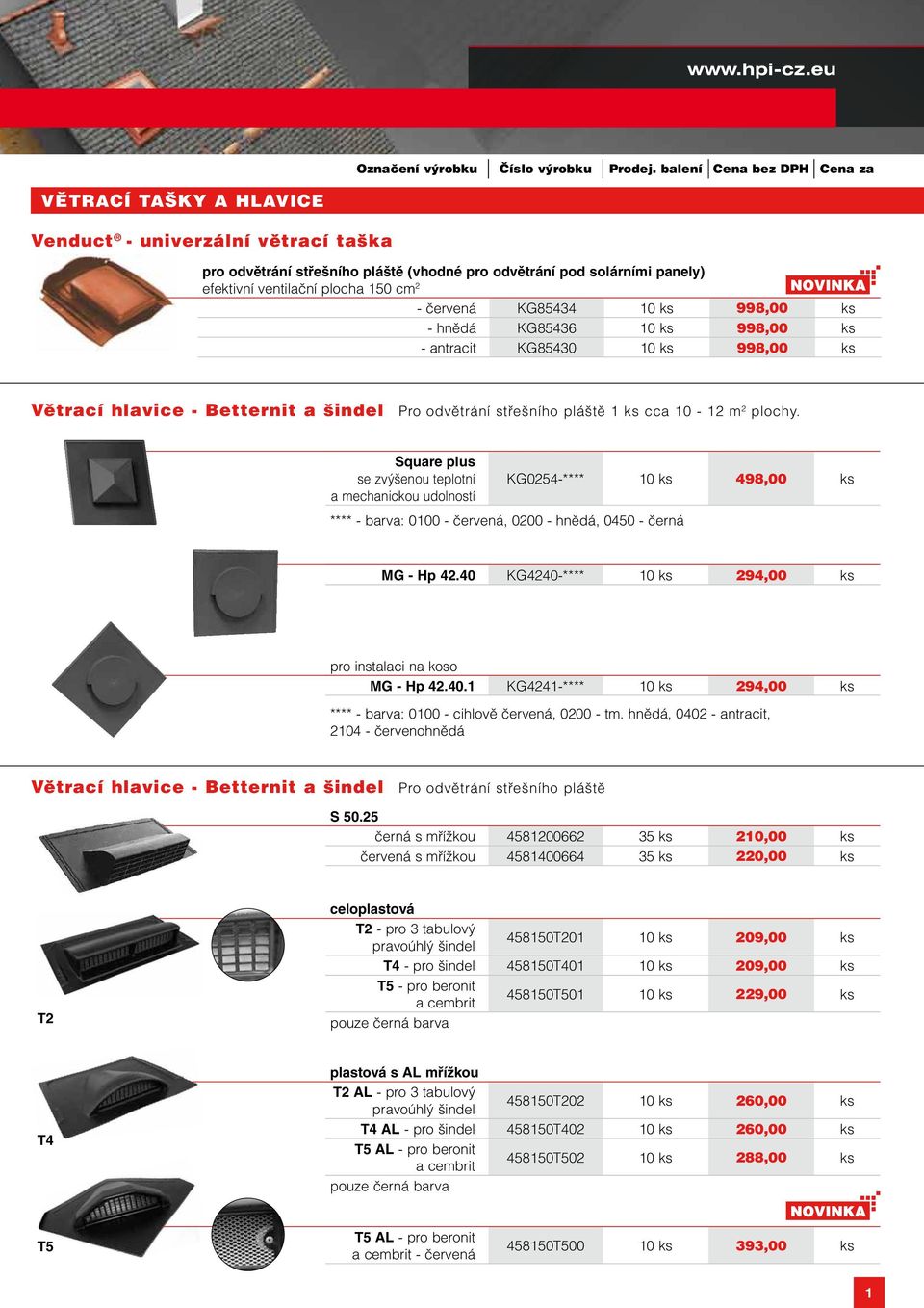 998,00 ks - hnědá KG85436 10 ks 998,00 ks - antracit KG85430 10 ks 998,00 ks Větrací hlavice - Betternit a šindel Pro odvětrání střešního pláště 1 ks cca 10-12 m 2 plochy.