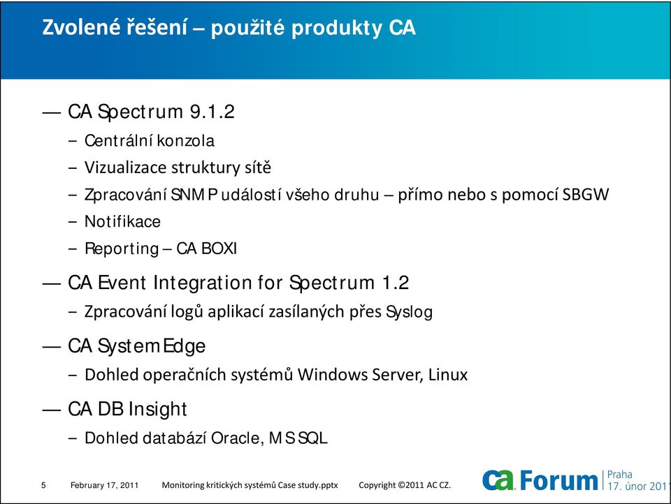 Notifikace Reporting CA BOXI CA Event Integration for Spectrum 1.