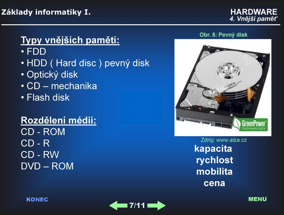pevný disk Optický disk CD mechanika Flash disk Rozdělení