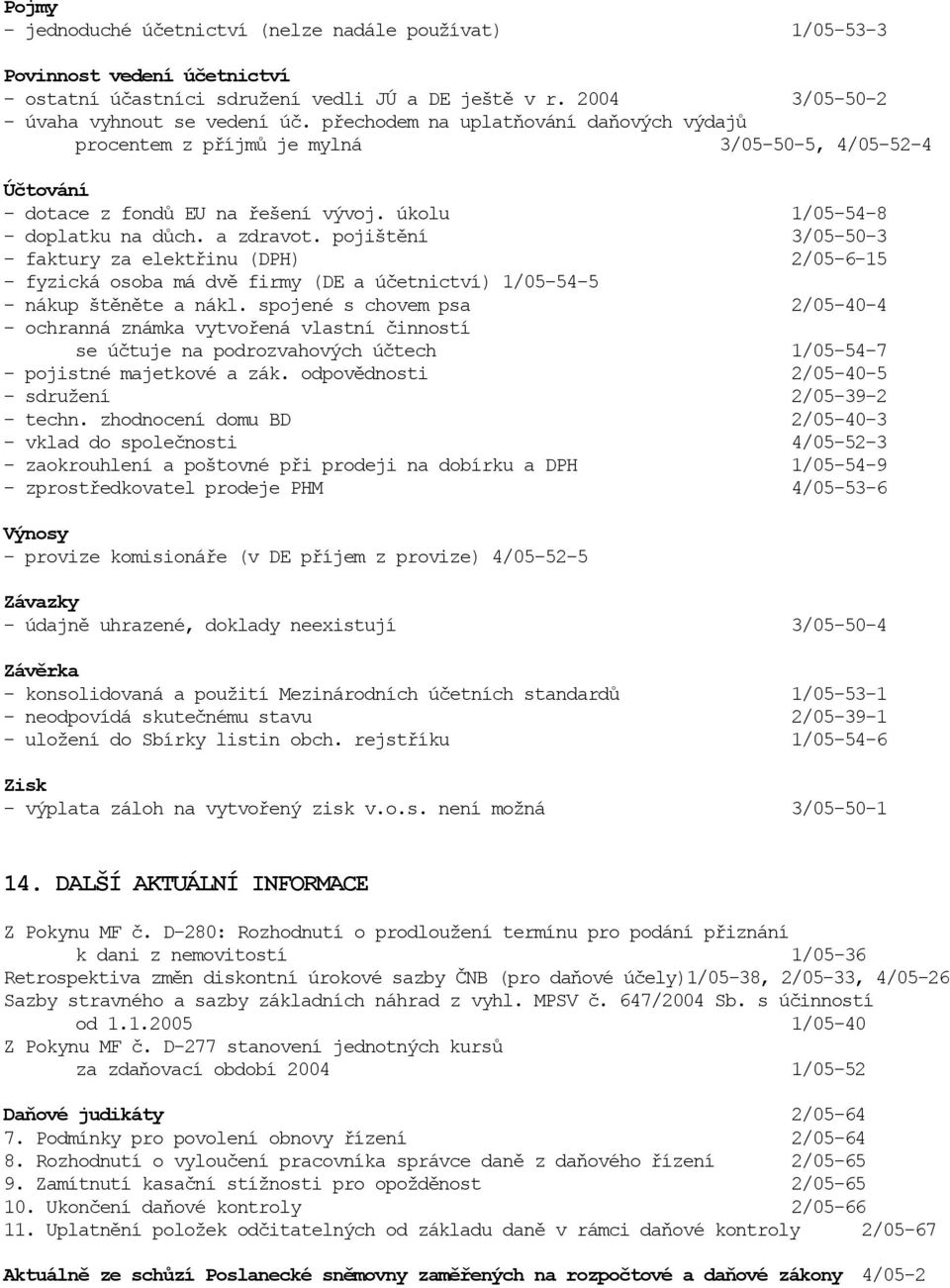 pojištění 3/05-50-3 - faktury za elektřinu (DPH) 2/05-6-15 - fyzická osoba má dvě firmy (DE a účetnictví) 1/05-54-5 - nákup štěněte a nákl.