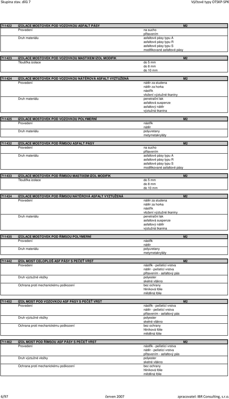 IZOLACE MOSTOVEK POD VOZOVKOU MASTIXEM IZOL MODIFIK M2 Tloušťka izolace do 5 mm do 8 mm do 10 mm 711424 IZOLACE MOSTOVEK POD VOZOVKOU NÁTĚROVÁ ASFALT VYZTUŽENÁ M2 nátěr za studena nátěr za horka