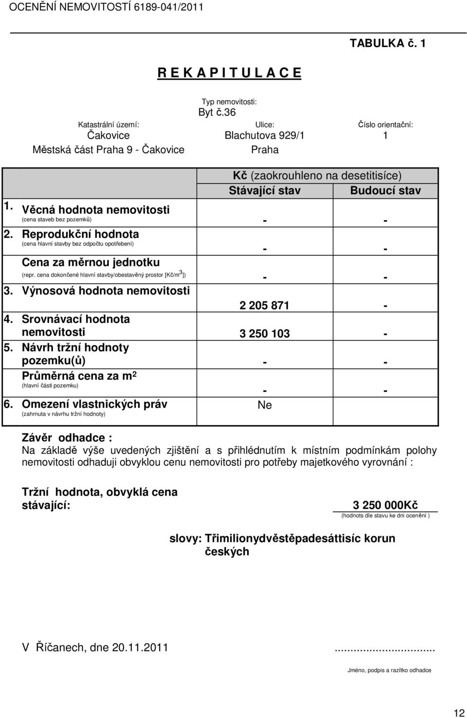 Věcná hodnota nemovitosti (cena staveb bez pozemků) - - 2. Reprodukční hodnota (cena hlavní stavby bez odpočtu opotřebení) - - Cena za měrnou jednotku (repr.