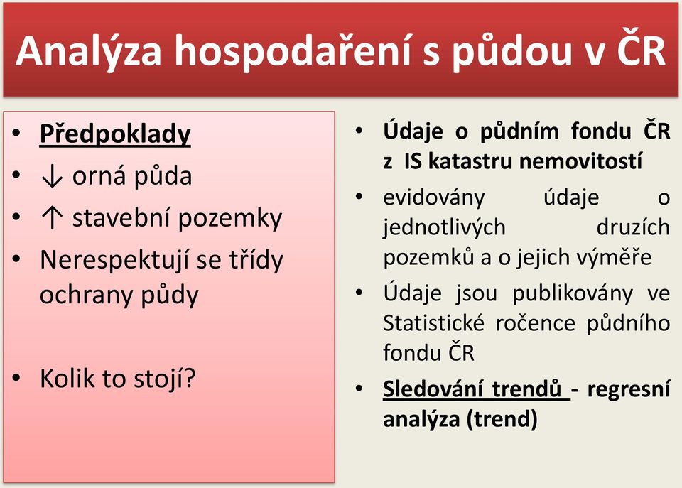 Údaje o půdním fondu ČR z IS katastru nemovitostí evidovány údaje o jednotlivých