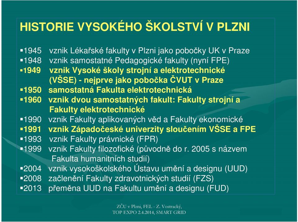 Fakulty aplikovaných věd a Fakulty ekonomické 1991 vznik Západočeské univerzity sloučením VŠSE a FPE 1993 vznik Fakulty právnické (FPR) 1999 vznik Fakulty filozofické (původně do r.