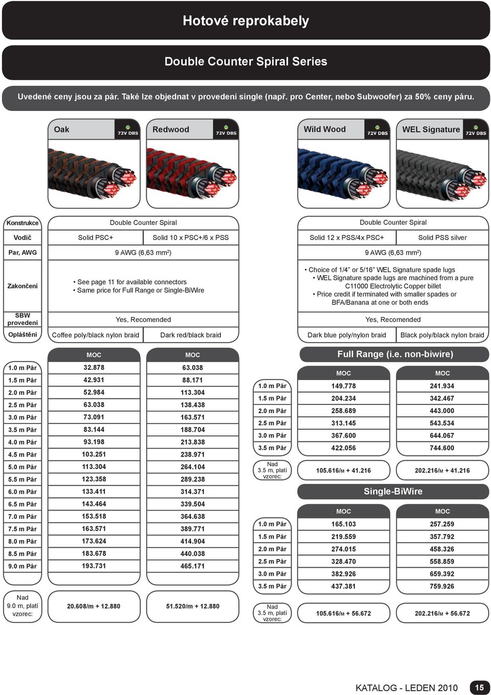 See page 11 for available connectors Same price for Full Range or Single-BiWire Coffee poly/black nylon braid Yes, Recomended Dark red/black braid 9 AWG (6,63 mm 2 ) Choice of 1/4 or 5/16 WEL