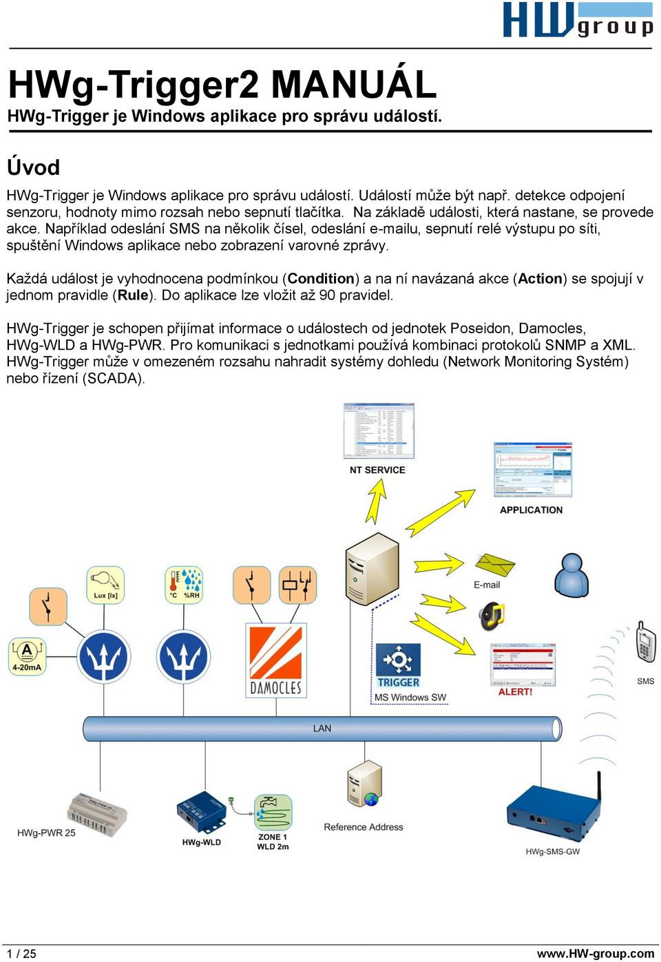 Například odeslání SMS na několik čísel, odeslání e-mailu, sepnutí relé výstupu po síti, spuštění Windows aplikace nebo zobrazení varovné zprávy.