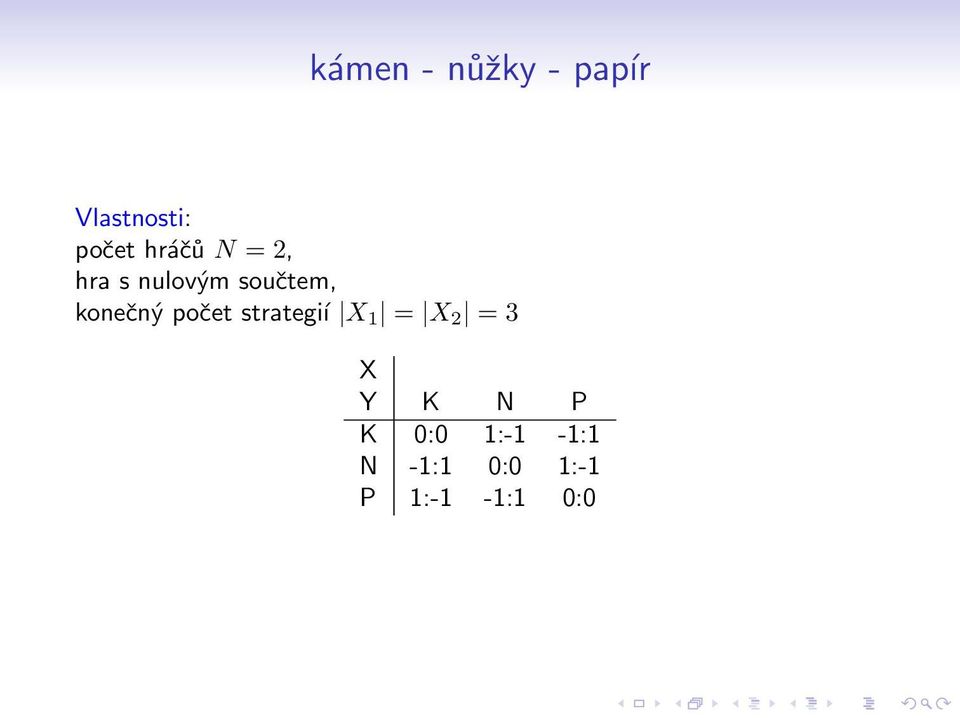 konečný počet strategíı X 1 = X 2 = 3 X Y