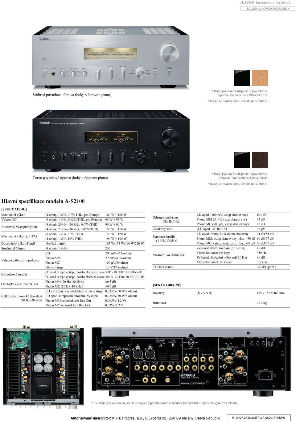 Černá povrchová úprava (boky s úpravou piano) * Barvy se mohou lišit v závislosti na oblasti. Hlavní specifikace modelu A-S2100 [SEKCE AUDIO] Maximální výkon Výkon IEC (4 ohmy, 1 khz, 0.