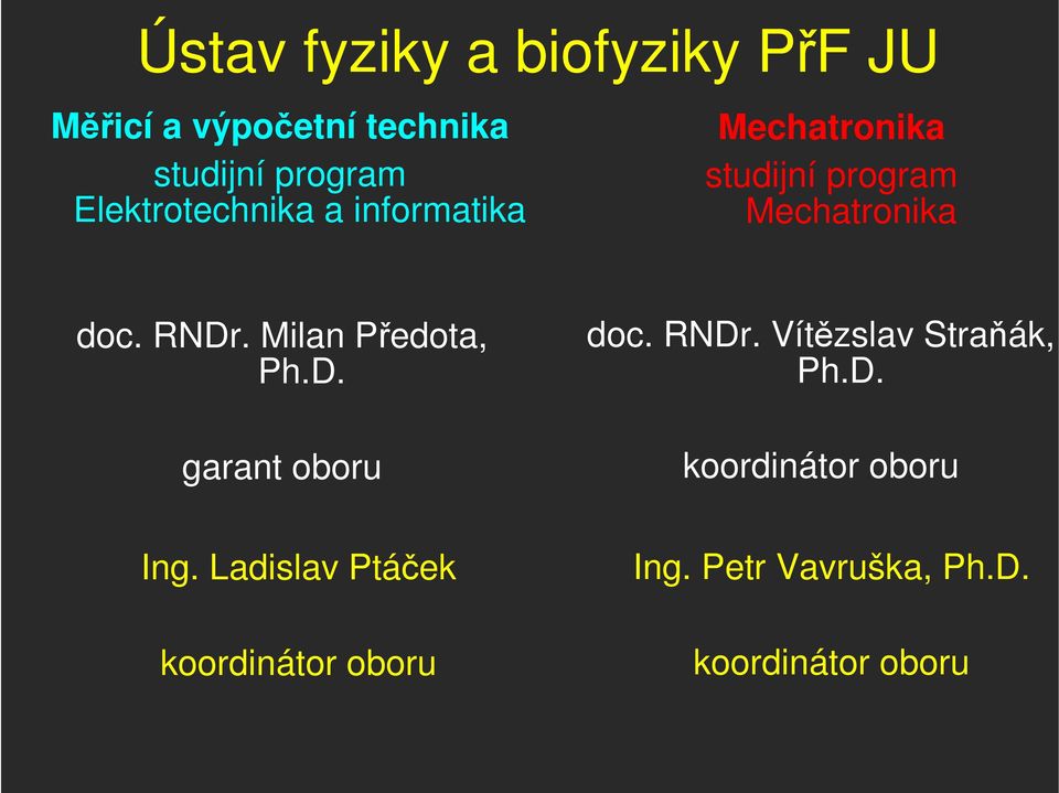Milan Předota, Ph.D. garant oboru doc. RNDr. Vítězslav Straňák, Ph.D. koordinátor oboru Ing.