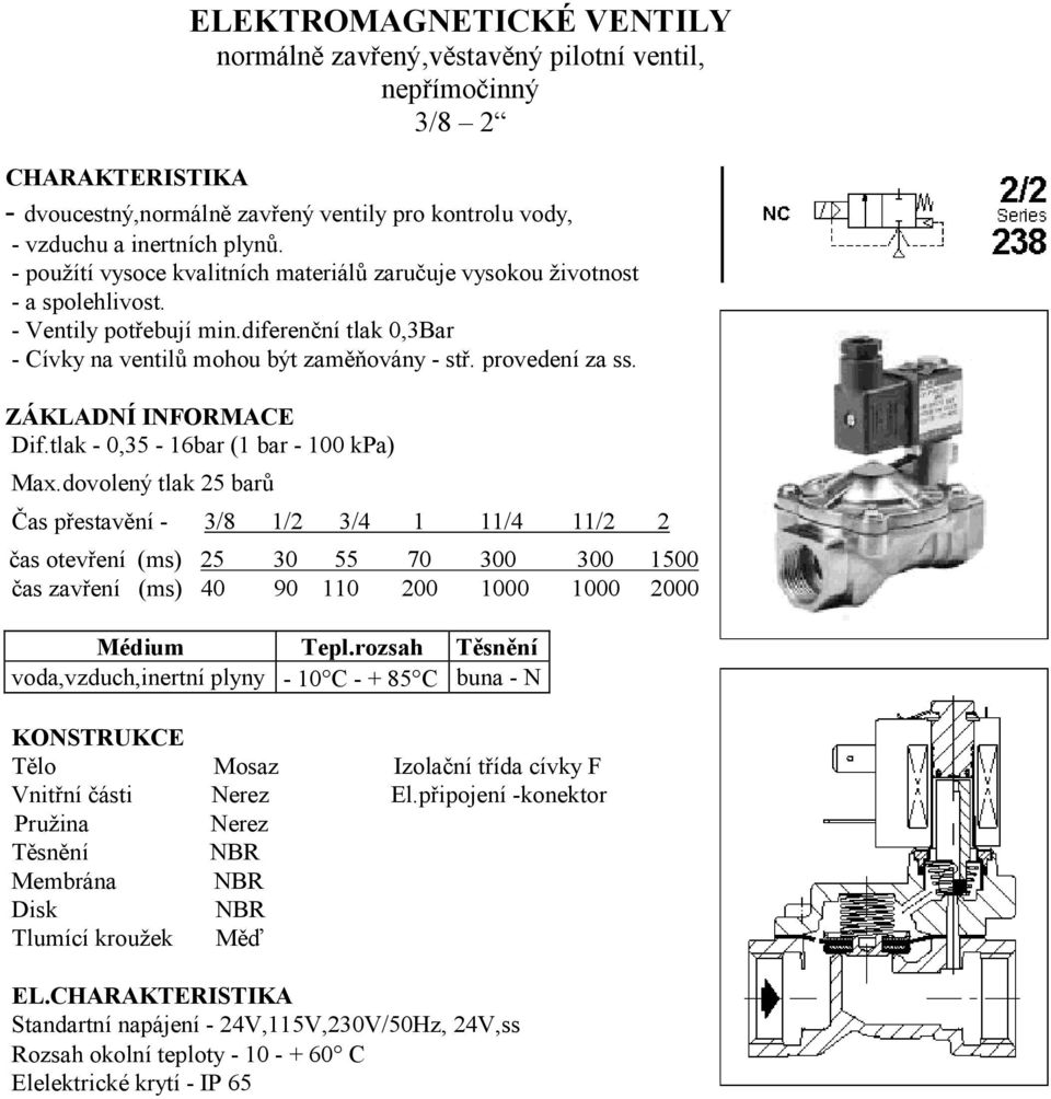 ZÁKLAD Í I FORMACE Dif.tlak - 0,35-16bar (1 bar - 100 kpa) Max.