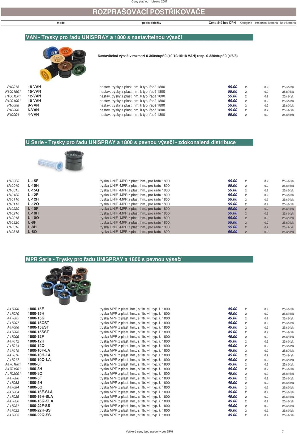 trysky z plast. hm. k typ. ad 1800 59.00 2 0.2 25/sáek P10008 8-VAN nastav. trysky z plast. hm. k typ. ad 1800 59.00 2 0.2 25/sáek P10006 6-VAN nastav. trysky z plast. hm. k typ. ad 1800 59.00 2 0.2 25/sáek P10004 4-VAN nastav.