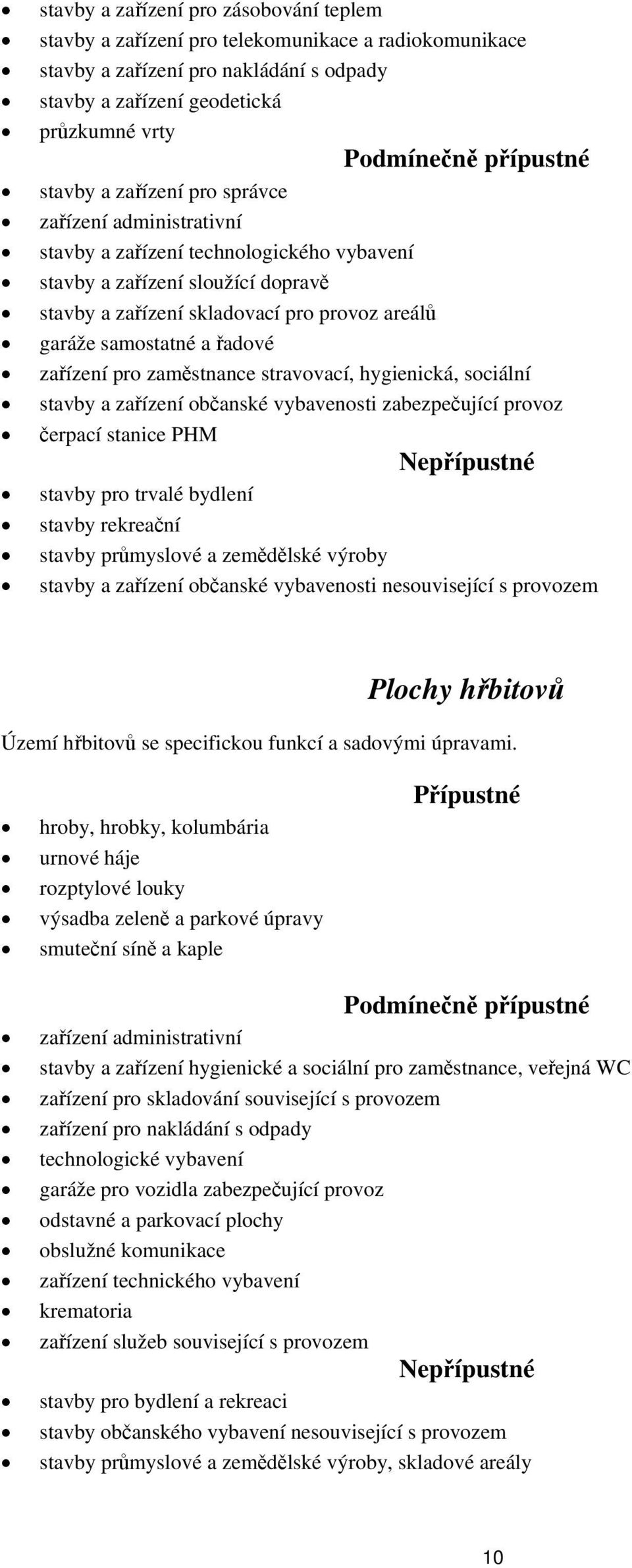 pro zaměstnance stravovací, hygienická, sociální stavby a zařízení občanské vybavenosti zabezpečující provoz čerpací stanice PHM stavby pro trvalé bydlení stavby rekreační stavby průmyslové a