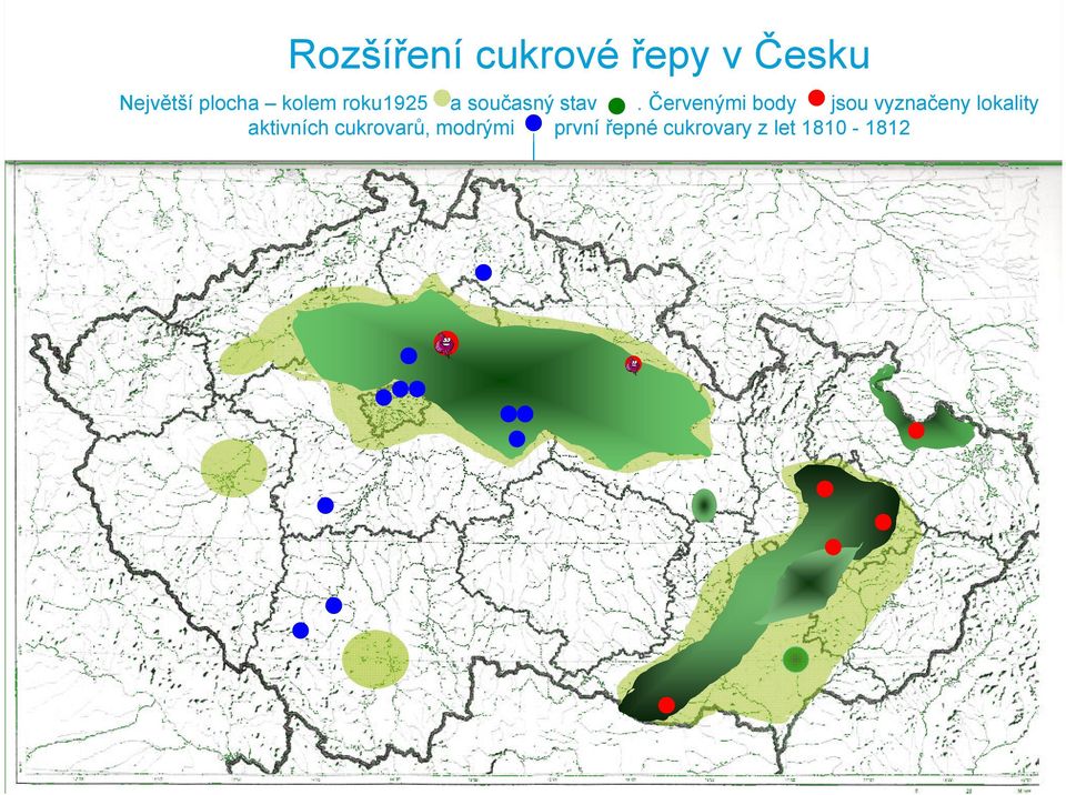 Červenými body jsou vyznačeny lokality aktivních