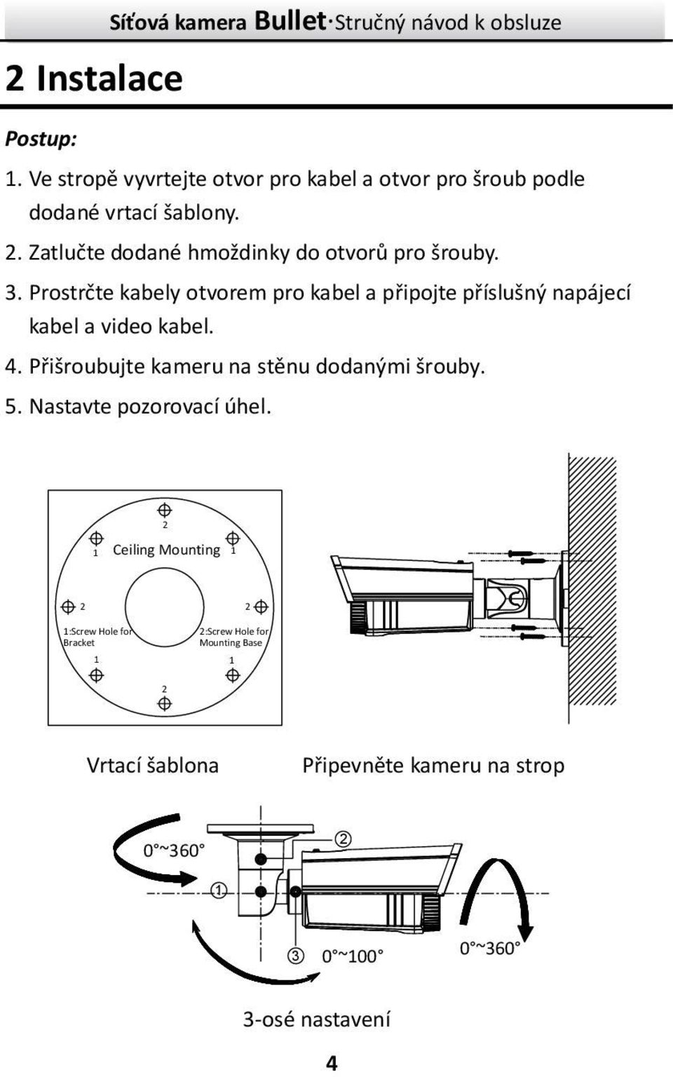 3. Prostrčte kabely otvorem pro kabel a připojte příslušný napájecí kabel a video kabel. 4.