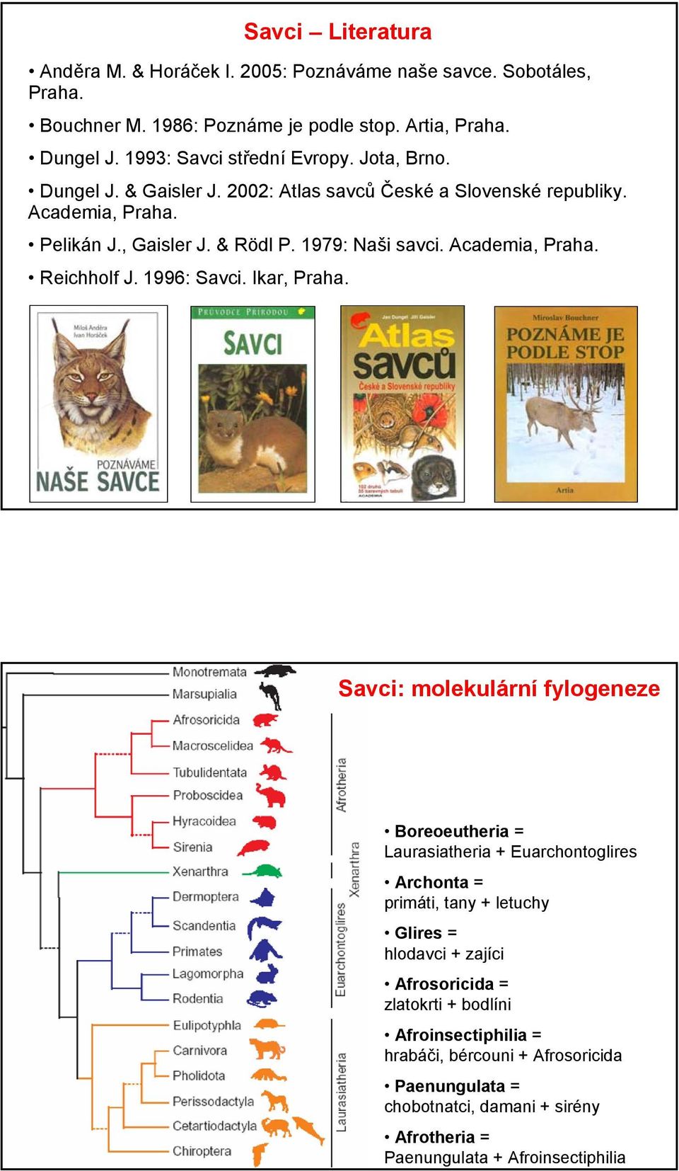 1979: Naši savci. Academia, Praha. Reichholf J. 1996: Savci. Ikar, Praha.