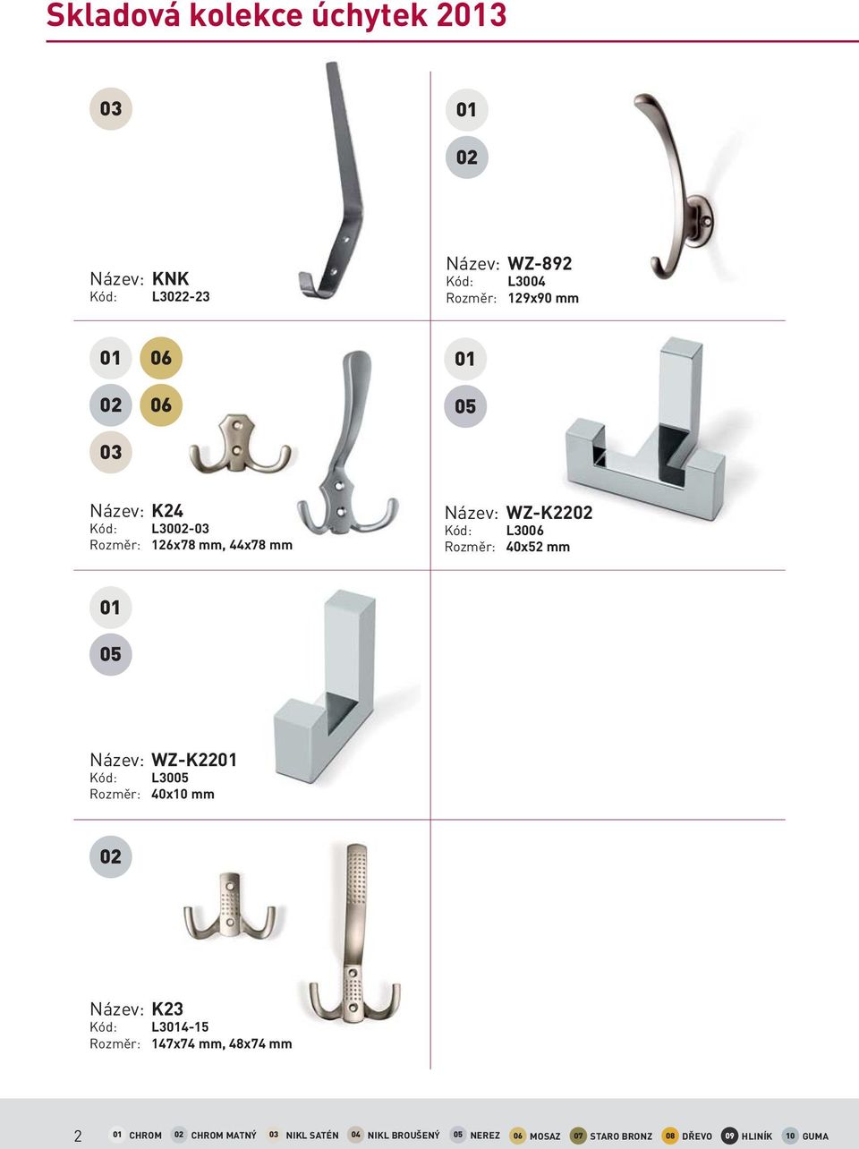 Rozměr: 40x52 mm Název: WZ-K22 Kód: L30 Rozměr: 40x mm Název: K23 Kód: L34-15 Rozměr: 147x74 mm,