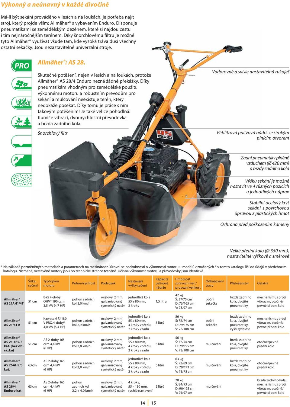 Díky šnorchlovému filtru je možné tyto Allmäher využívat všude tam, kde vysoká tráva dusí všechny ostatní sekačky. Jsou nezastavitelné univerzální stroje. PRO Allmäher : AS 28.