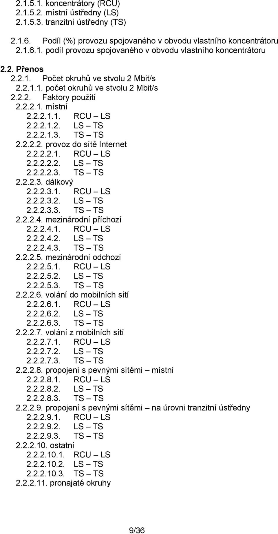 2.2.2.1. RCU LS 2.2.2.2.2. LS TS 2.2.2.2.3. TS TS 2.2.2.3. dálkový 2.2.2.3.1. RCU LS 2.2.2.3.2. LS TS 2.2.2.3.3. TS TS 2.2.2.4. mezinárodní příchozí 2.2.2.4.1. RCU LS 2.2.2.4.2. LS TS 2.2.2.4.3. TS TS 2.2.2.5.