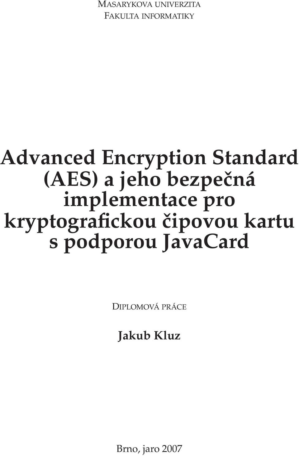 implementace pro kryptografickou čipovou kartu s