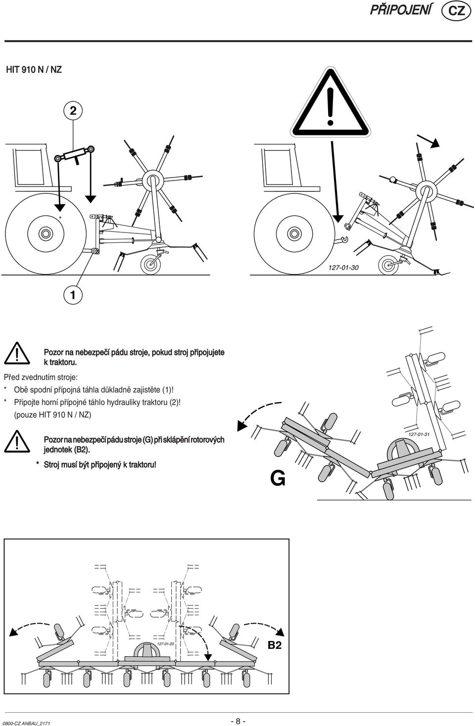 * P ipojte hornì p ÌpojnÈ t hlo hydrauliky traktoru (2)!