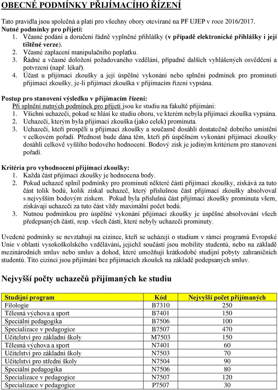 Řádné a včasné doložení požadovaného vzdělání, případně dalších vyhlášených osvědčení a potvrzení (např. lékař). 4.