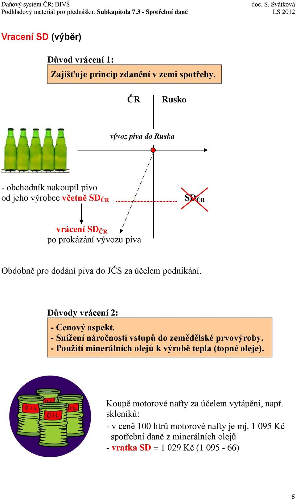 .. SD ČR vrácení SD ČR po prokázání vývozu piva Obdobně pro dodání piva do JČS za účelem podnikání. Důvody vrácení 2: - Cenový aspekt.