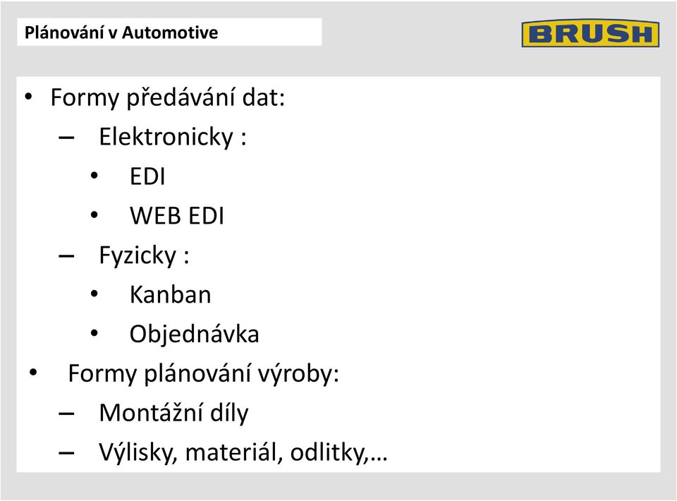 : Objednávka Formy plánování výroby: