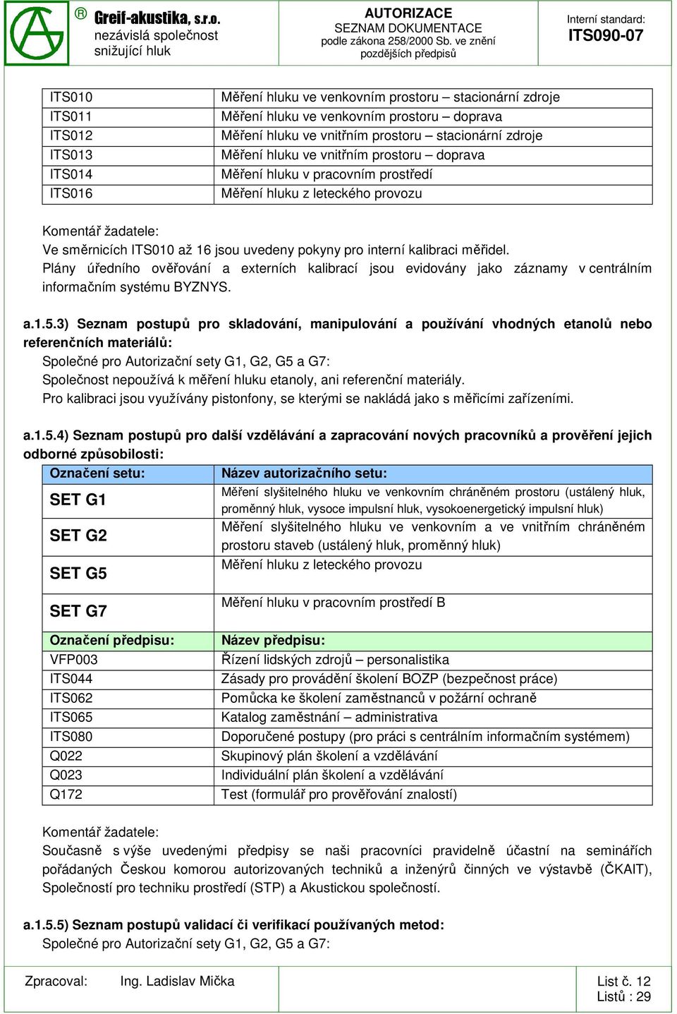 Plány úředního ověřování a externích kalibrací jsou evidovány jako záznamy v centrálním informačním systému BYZNYS. a.1.5.