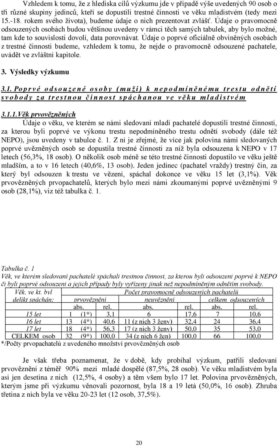 Údaje o pravomocně odsouzených osobách budou většinou uvedeny v rámci těch samých tabulek, aby bylo možné, tam kde to souvislosti dovolí, data porovnávat.