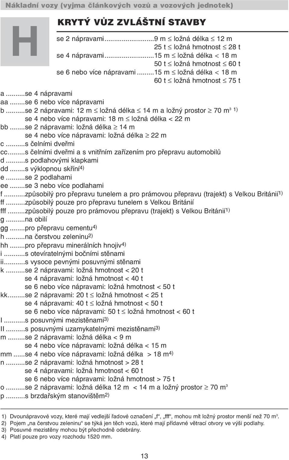 ..se 2 nápravami: 12 m ložná délka 14 m a ložný prostor 70 m 3 1) se 4 nebo více nápravami: 18 m ložná délka < 22 m bb...se 2 nápravami: ložná délka 14 m se 4 nebo více nápravami: ložná délka 22 m c.