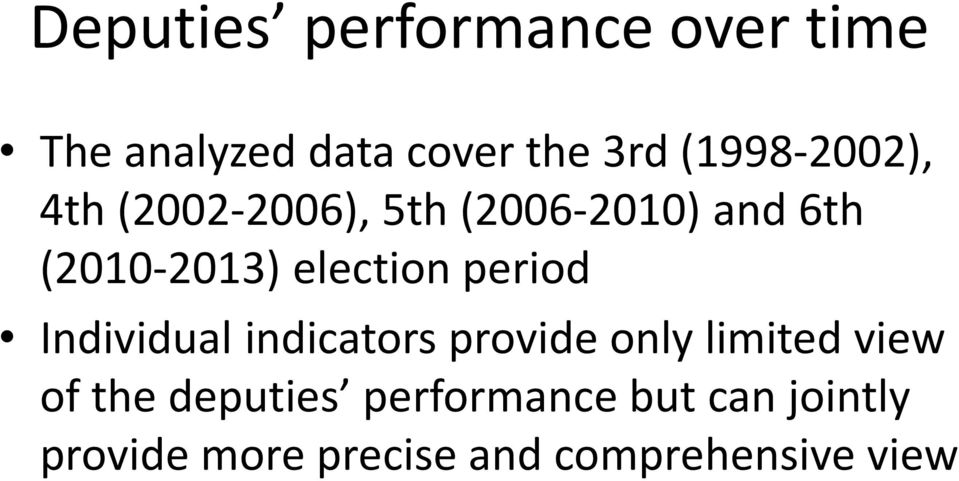 election period Individual indicators provide only limited view of