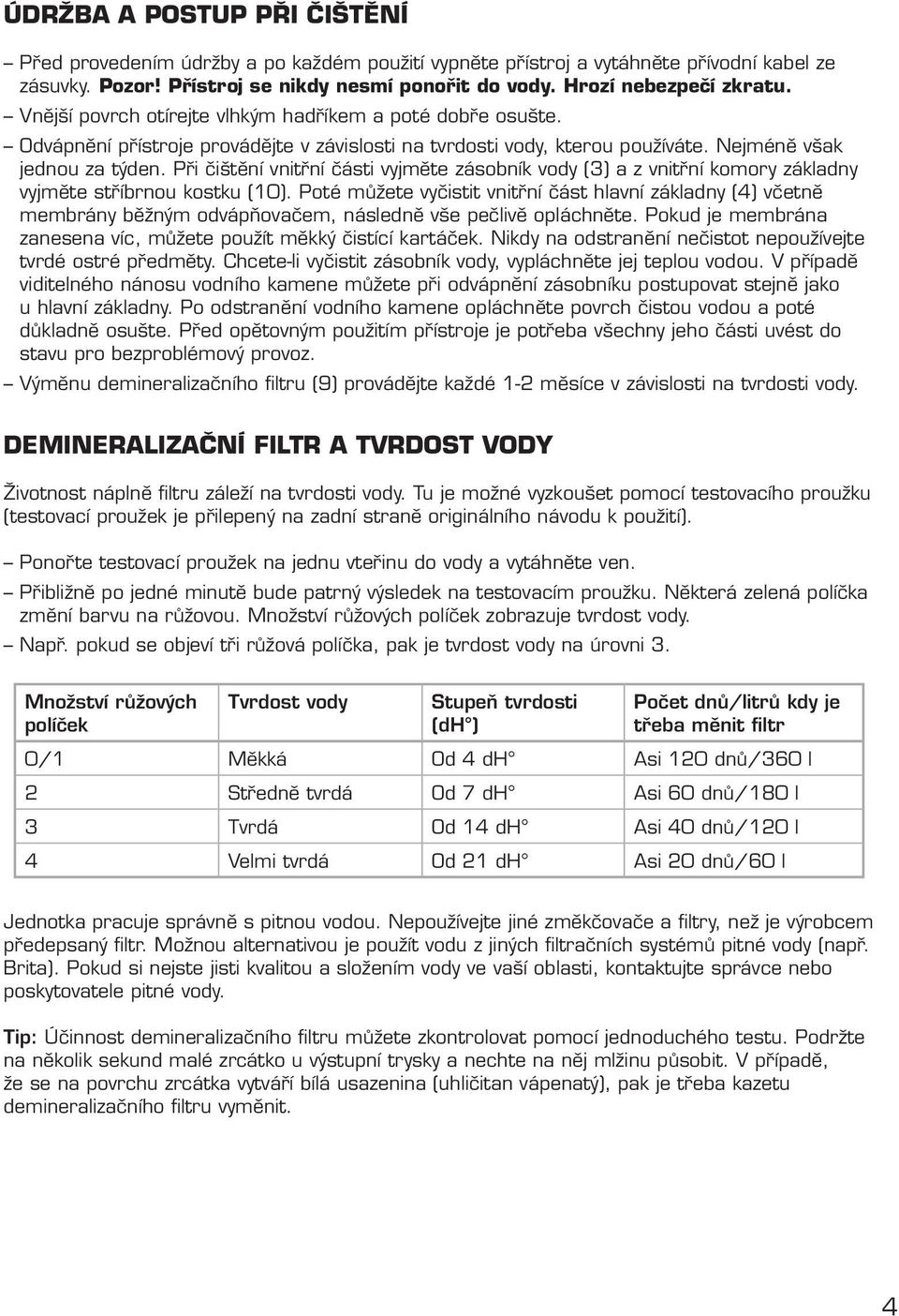 Při čištění vnitřní části vyjměte zásobník vody (3) a z vnitřní komory základny vyjměte stříbrnou kostku (10).