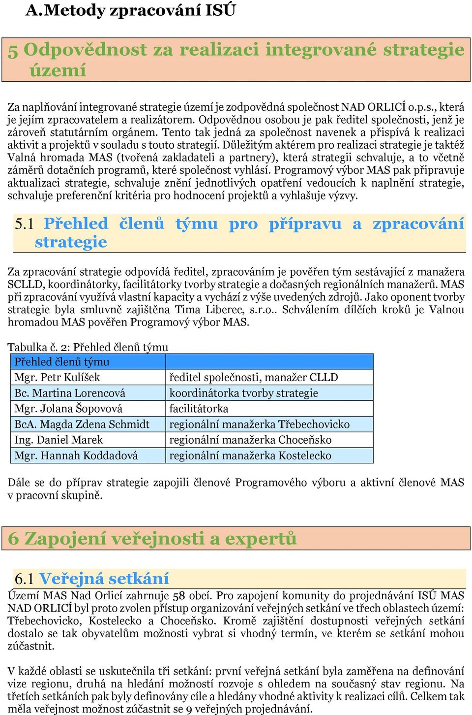 Důležitým aktérem pro realizaci strategie je taktéž Valná hromada MAS (tvořená zakladateli a partnery), která strategii schvaluje, a to včetně záměrů dotačních programů, které společnost vyhlásí.