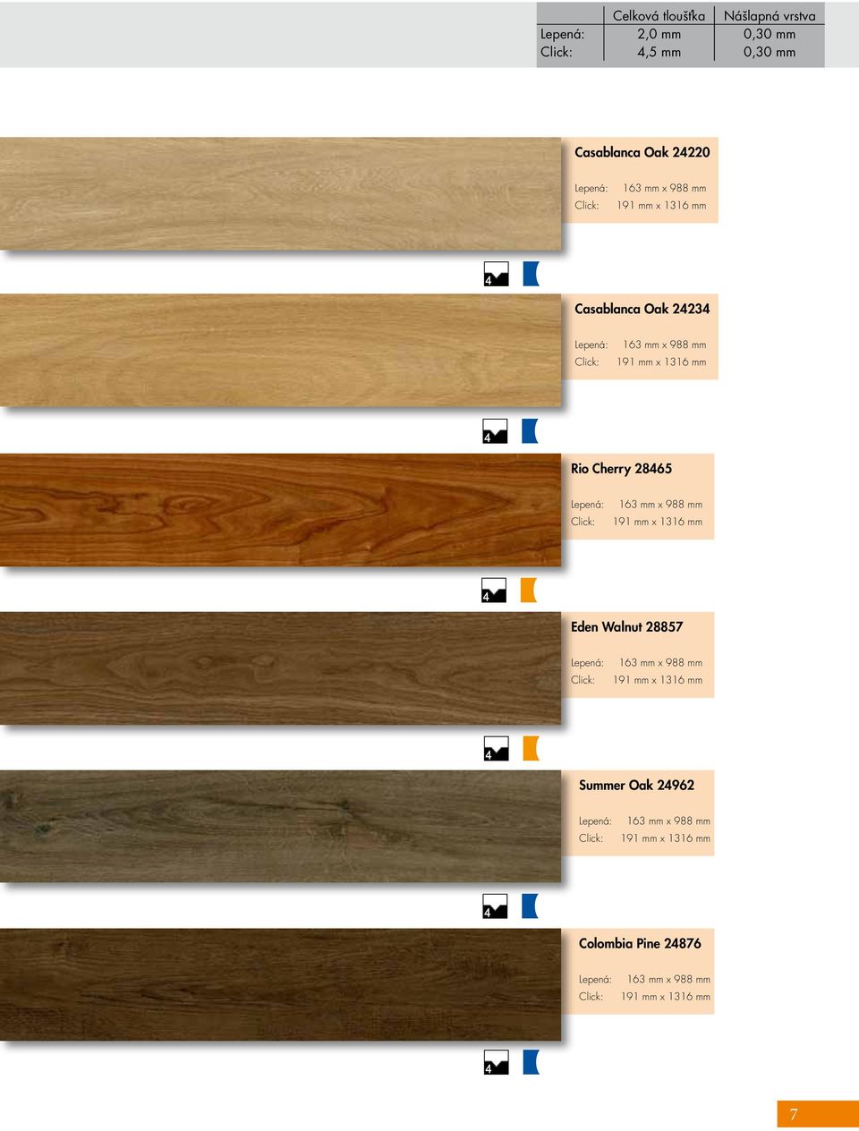 988 mm Rio Cherry 2865 163 mm x 988 mm Eden Walnut 28857 163 mm x