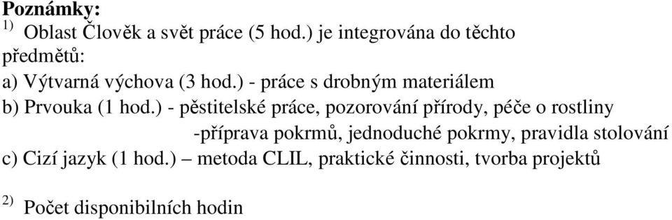 ) - práce s drobným materiálem b) Prvouka (1 hod.