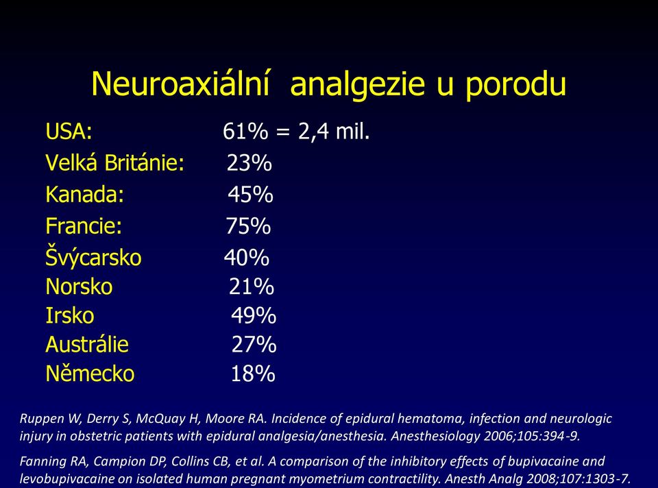 Incidence of epidural hematoma, infection and neurologic injury in obstetric patients with epidural analgesia/anesthesia.