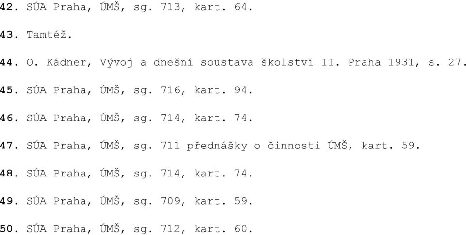 716, kart. 94. 46. SÚA Praha, ÚMŠ, sg. 714, kart. 74. 47. SÚA Praha, ÚMŠ, sg. 711 přednášky o činnosti ÚMŠ, kart.