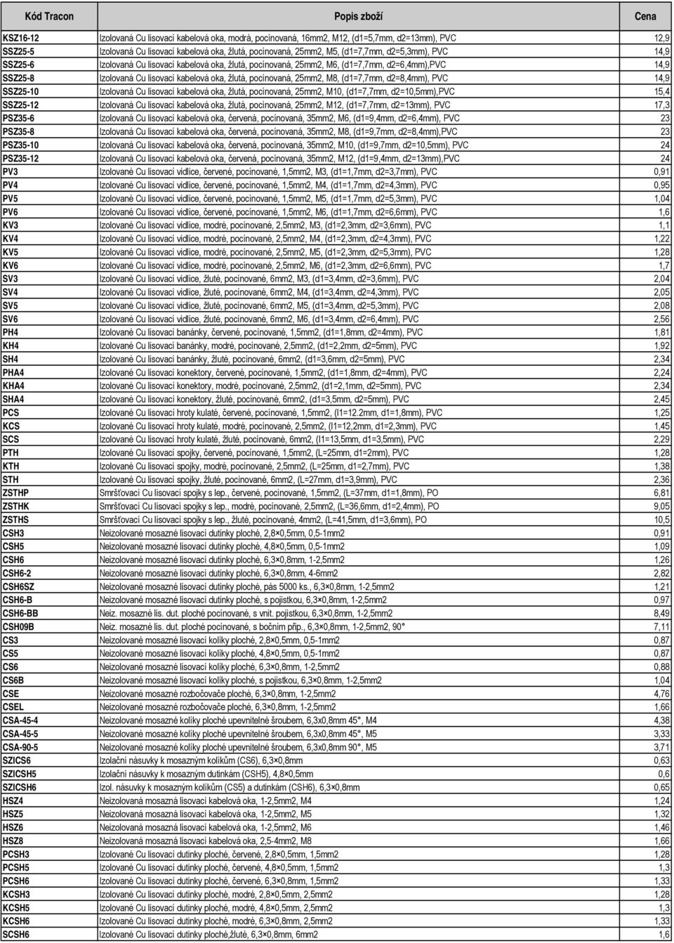 (d1=7,7mm, d2=8,4mm), PVC 14,9 SSZ25-10 Izolovaná Cu lisovací kabelová oka, žlutá, pocínovaná, 25mm2, M10, (d1=7,7mm, d2=10,5mm),pvc 15,4 SSZ25-12 Izolovaná Cu lisovací kabelová oka, žlutá,