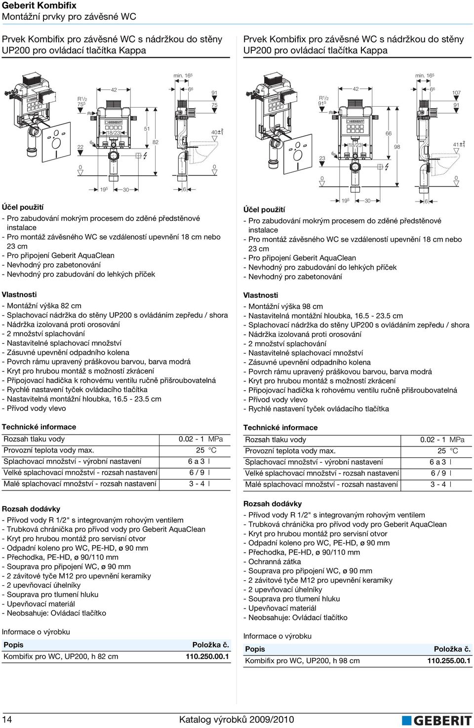 16 5 R 1 /2 75 5 6 6 91 75 R 1 /2 91 5 6 6 17 91 22 18/23 51 82 4 18/23 66 98 41 23 19 5 3 6 - Pro montáž závěsného WC se vzdáleností upevnění 18 cm nebo 23 cm - Pro připojení Geberit AquaClean -